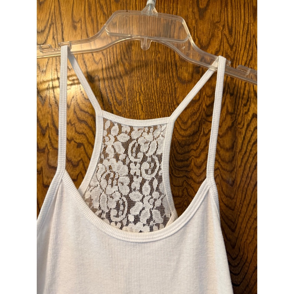 No Boundaries White Ribbed Lace Racerback Tank Top XL 15-17 Floral Detail - Picture 3 of 5